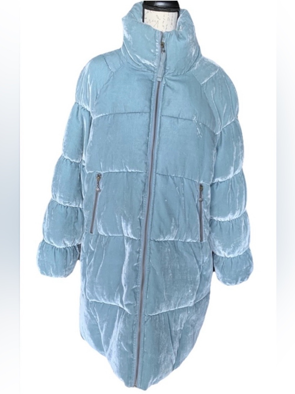 Anthropologie Odd Molly Women’s Embrace Velvet Long Gray-Blue Coat Size 3 Large